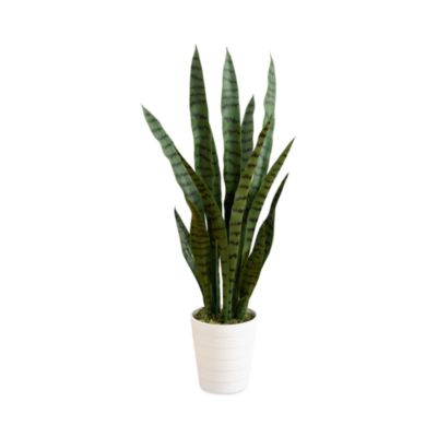 3' UV Resistant Artificial Sansevieria Plant in White Decorative Planter (Indoor/Outdoor)