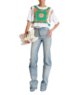 Cropped T-Shirt with Balmain Foulard Print