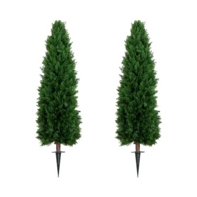 4&#39; UV Resistant Artificial Cedar Plant with Integrated Ground Stake (Indoor/Outdoor) - Set of 2