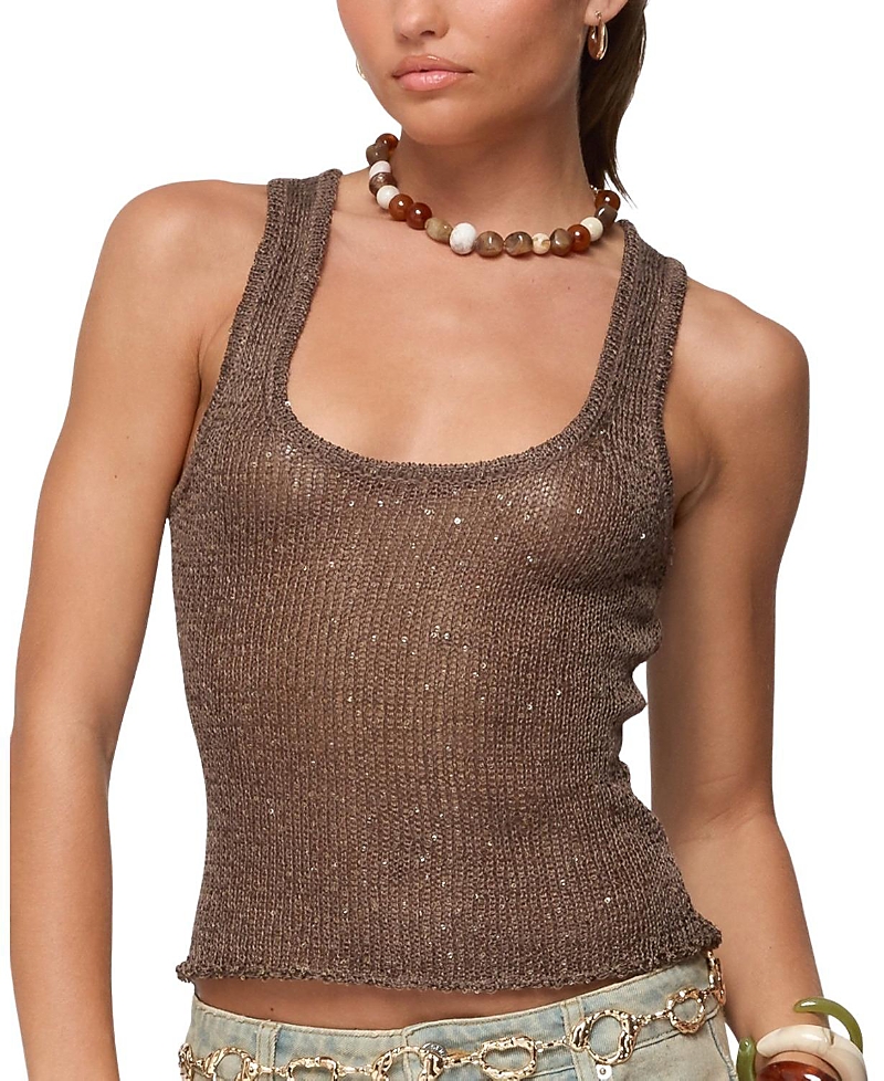 Edikted Eleora Sequin Knit Tank Top In Brown