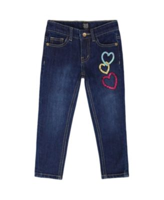 Girls' Stretch Jeans with Glittery Hearts - Little Kid
