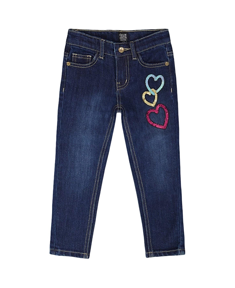 Deux Par Deux Girls' Stretch Jeans With Glittery Hearts - Little Kid In Blue