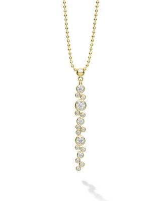 18K Yellow Gold Fizz Diamond Bezel Linear Cluster Pendant Necklace, 16-18"