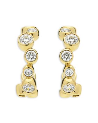 18K Yellow Gold Fizz Diamond Bezel Huggie Hoop Earrings
