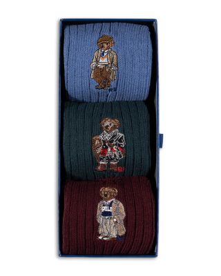 Embroidered Bears Socks Gift Box, Pack of 3