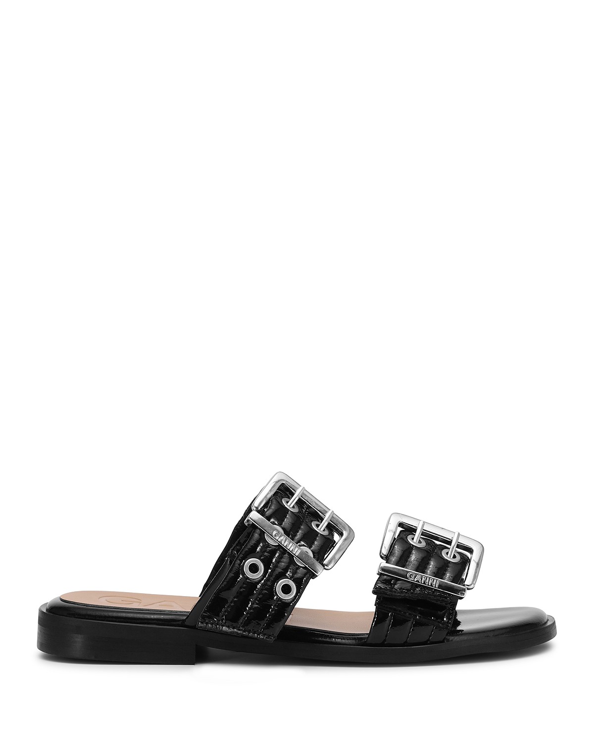 Ganni Women's Buckled Slide Sandals in Black