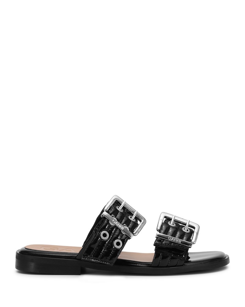 Ganni Women's Buckled Slide Sandals in Black