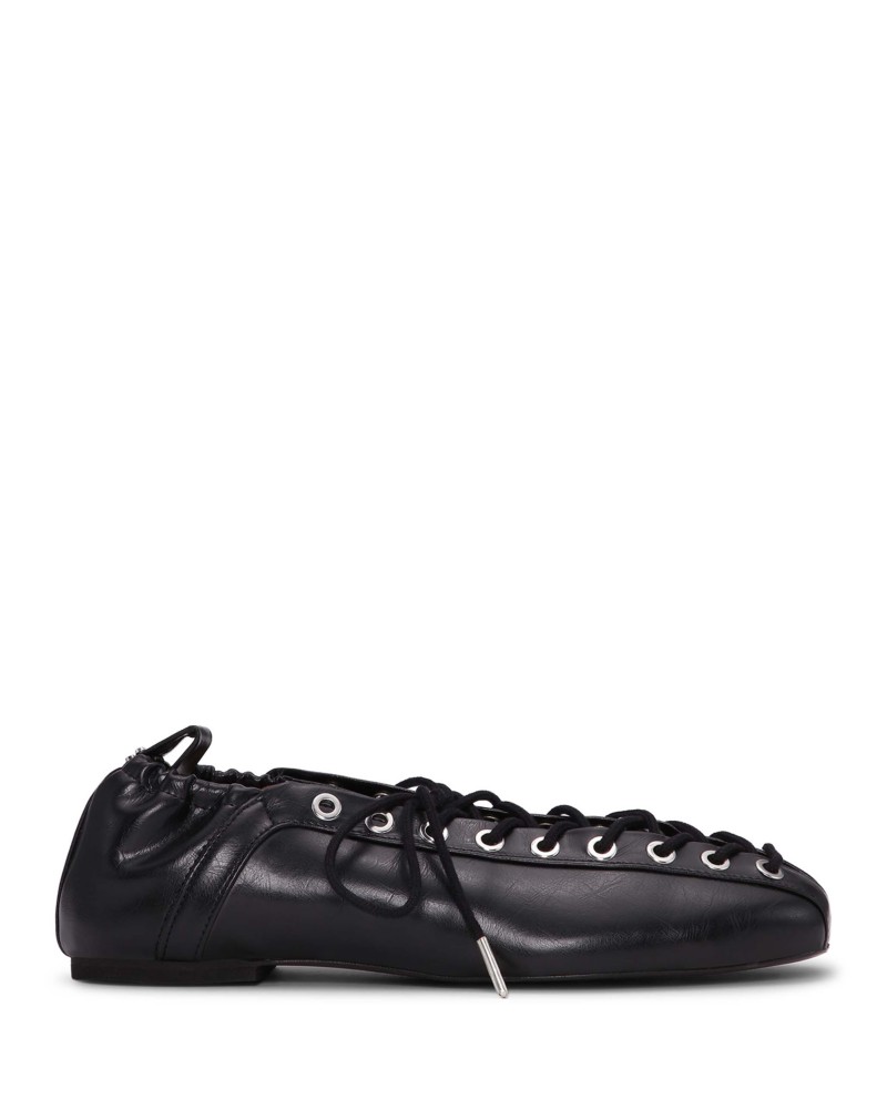 Ganni Women's Eyelets Lace Up Ballet Flats in Black
