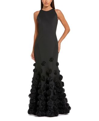 Crepe Mermaid Gown with 3D Floral Hem