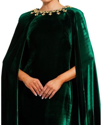  Embellished Velvet Cape Gown