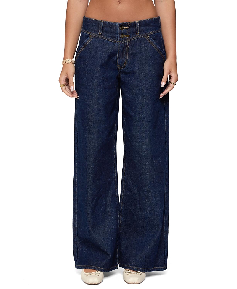 Edikted Meredith Low Rise Dark Rinse Wash Jeans In Blue