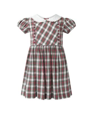  Girls' Ivory Tartan Frill Front Dress - Little Kid, Big Kid