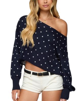 Oversized Off Shoulder Polka Dot Sweater