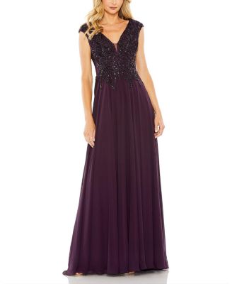  Cap Sleeve Flowy Applique Gown