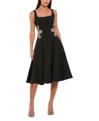 Sleeveless Crepe Rhinestone Cutout Midi Dress