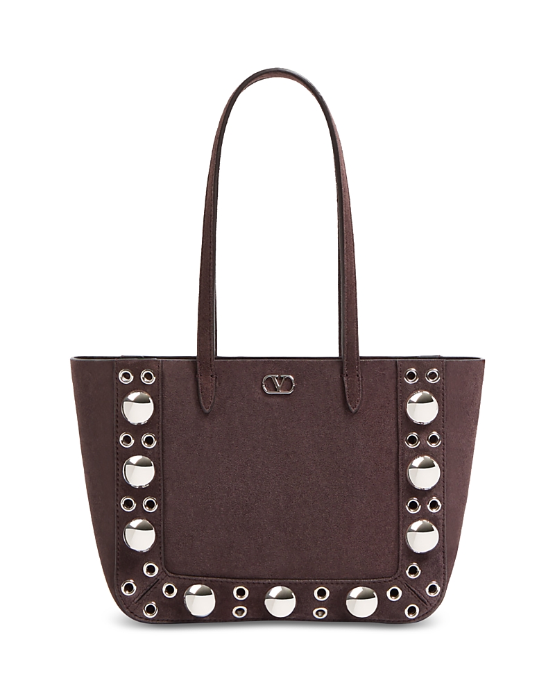 Valentino Nellcote Mini Shopping Tote Bag In Suede In Brown