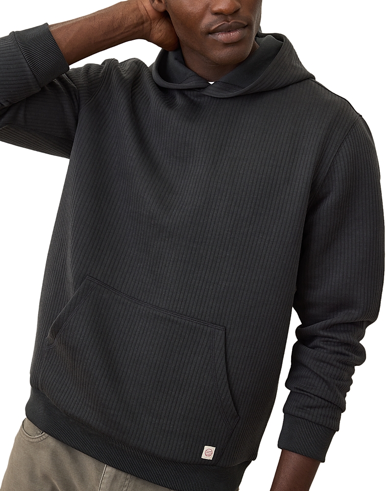 Marine Layer Corbet Vertical Quilted Pullover Hoodie In Black