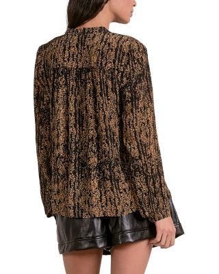 Pleated Mandarin Collar Blouse