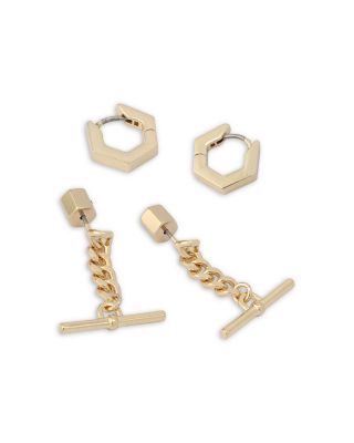 Signature Hexagon Hoop & Chain Bar Drop Earrings, Set of 2