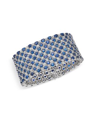 Sapphire & Diamond Multi Row Bracelet in 14K White Gold