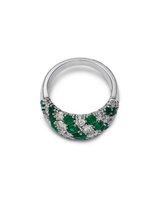 Emerald & Diamond Band Ring in 14K White Gold