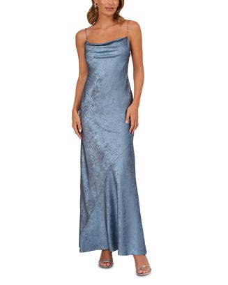 sachin and babi light blue dress Plum Chiffon High Split Beaded Cut-out Prom Dress