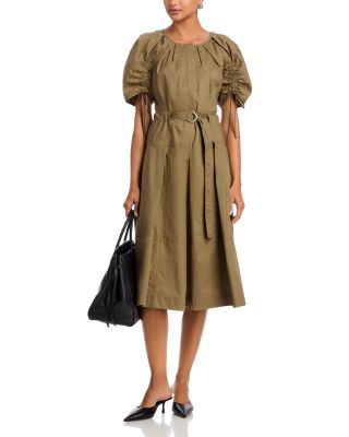 Ruched Puff Sleeve Midi Dress