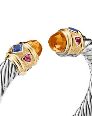 Renaissance&reg; Cable Flex&reg; Bracelet in Sterling Silver with 14K Yellow Gold, Madeira Citrine, Tanzanite and Rhodolite Garnet, 9mm
