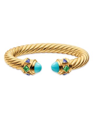 Renaissance&reg; Cablespira&reg; Bracelet in 18K Yellow Gold with Turquoise, Tsavorite and Tanzanite, 9mm
