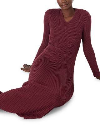 V Neck Cable Ribbed Knit Dress