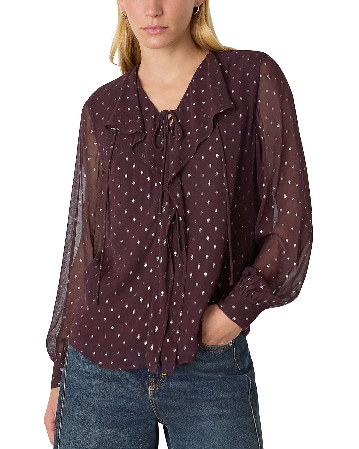 Whistles Metallic Dobby Frill Blouse