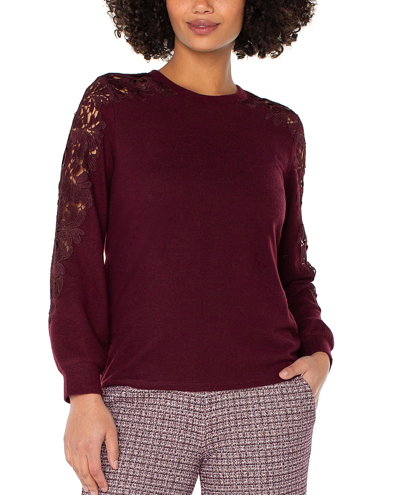 Liverpool Los Angeles Lace Trim Crewneck Sweater