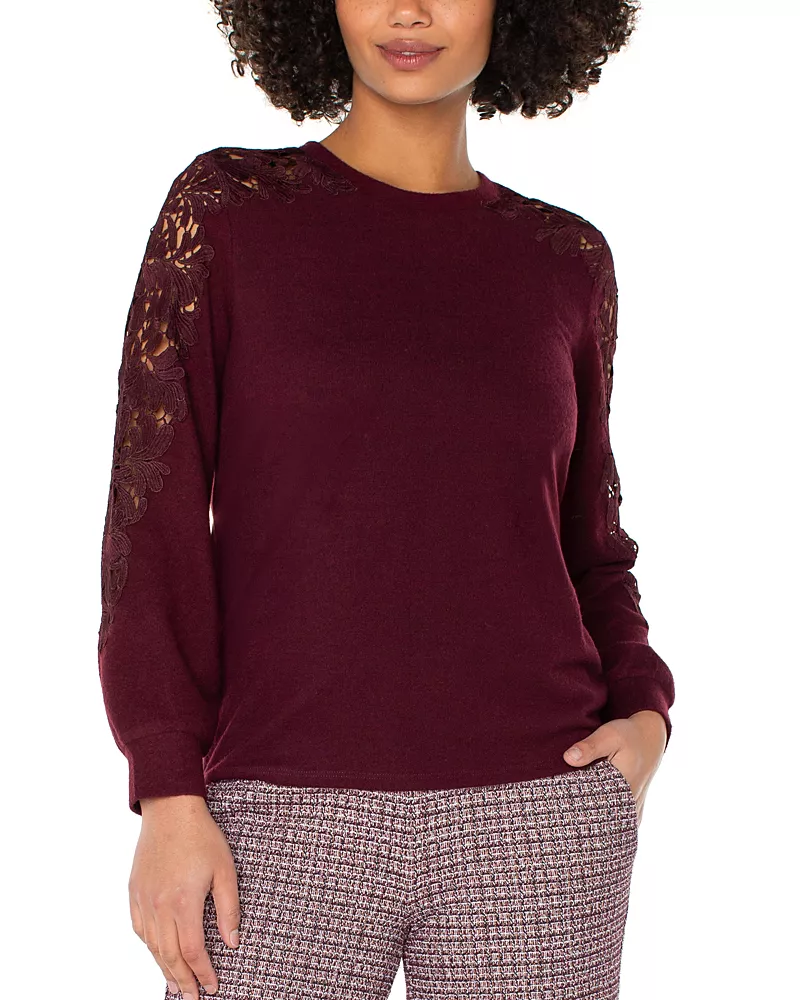 Liverpool Los Angeles Lace Trim Crewneck Sweater
