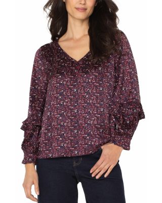 Ruffled Sleeve V Neck Top