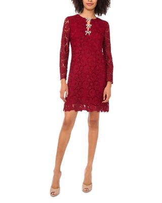 Bow Trim Floral Lace Dress