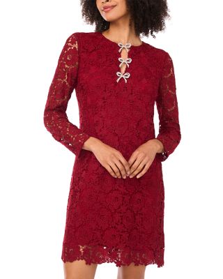 Bow Trim Floral Lace Dress