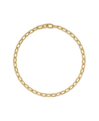 18K Yellow Gold DY Madison&reg; Textured & Polished Link Chain Necklace, 18.25"