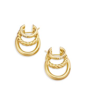 DY Mercer Three Row Huggie Hoop Earrings in 18K Yellow Gold with Pav&eacute; Diamonds 