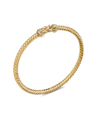 18K Yellow Gold Cable Diamond Buckle Cablespira&reg; Bangle Bracelet, 3.5mm