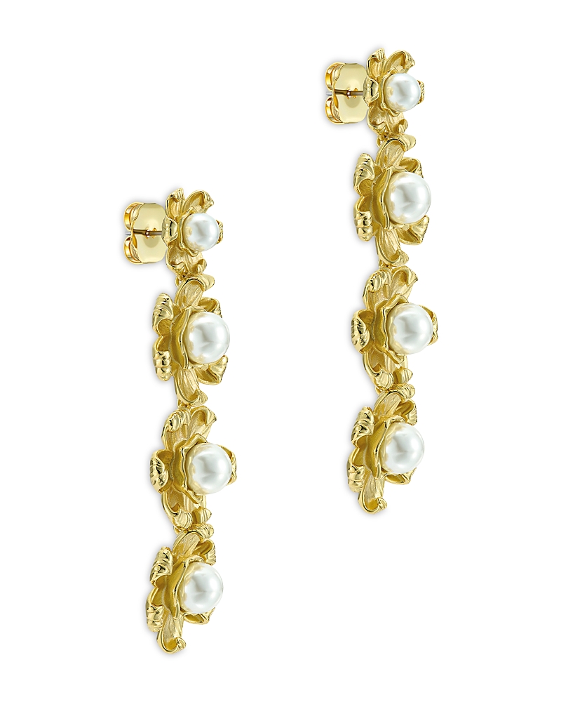 Ted Baker Imitation Pearl Daisy Linear Drop Earrings In Gold