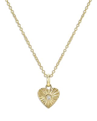 14K Yellow Gold Diamond Bezel One Love Heart Pendant Necklace, 16-18"