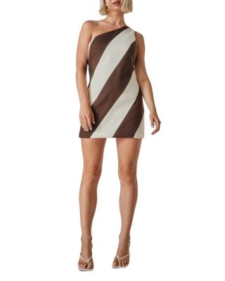 Stripe One Shoulder Tailored Mini Dress