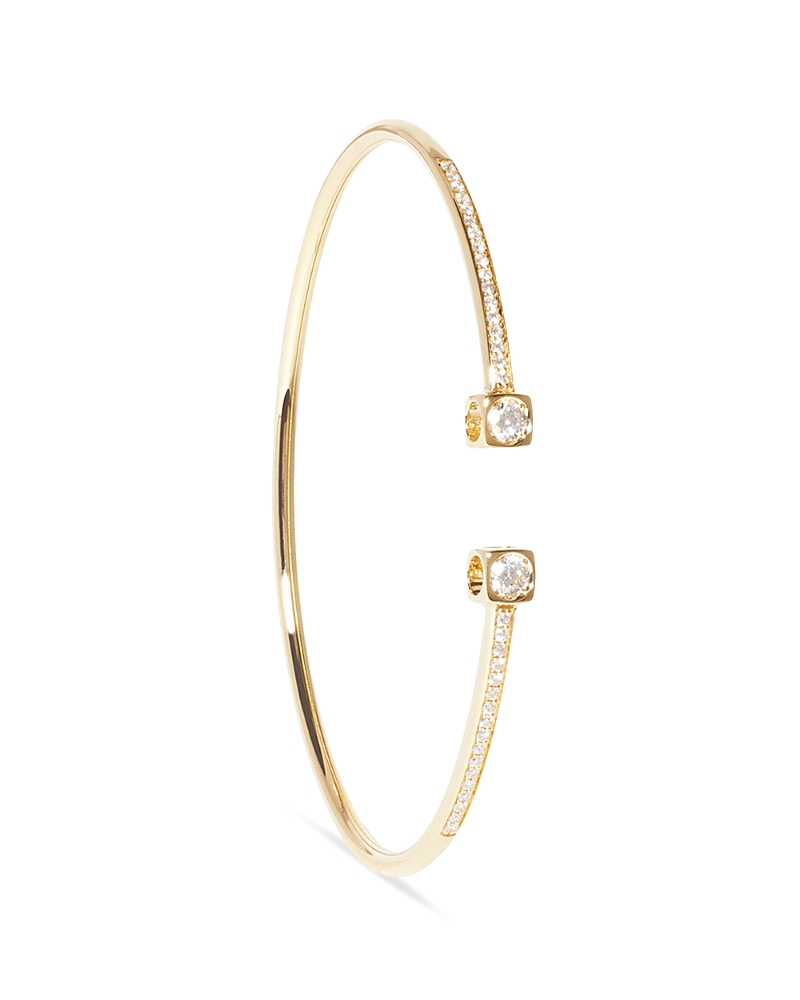 Dinh Van 18K Yellow Gold Le Cube Diamant Diamond Wire Cuff Bracelet