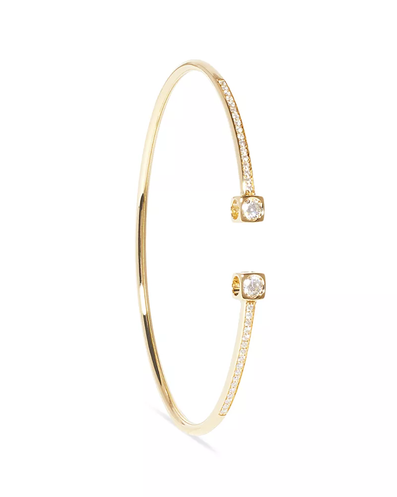 Dinh Van 18K Yellow Gold Le Cube Diamant Diamond Wire Cuff Bracelet