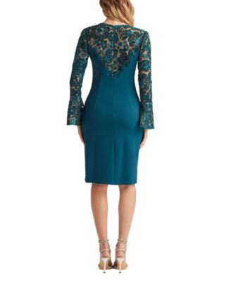 Lou Embroidered Crepe Bell Sleeve Dress