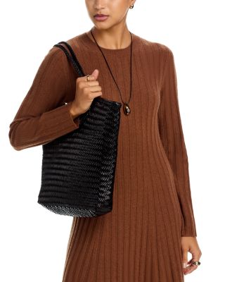 Arched Diagonal Woven Leather Tote