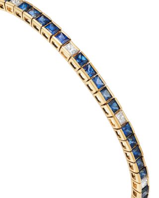 Blue Sapphire & Diamond Tennis Bracelet in 14K Yellow Gold