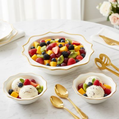 Antique White with Gold Salad Serving Bowl
