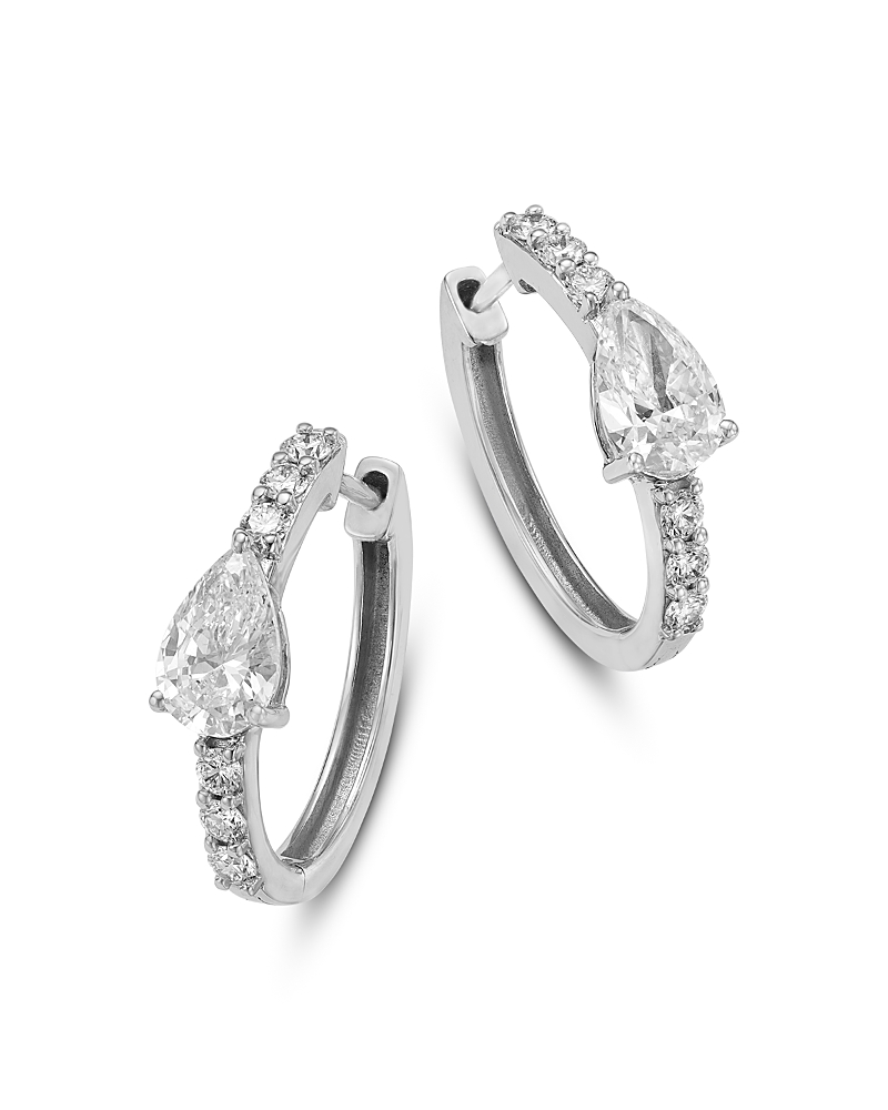 Bloomingdale’s Fine Collection Luxe Collection Certified Lab Grown Diamond Pear Huggie Hoop Earrings in 14K White Gold, 1.45 tcw