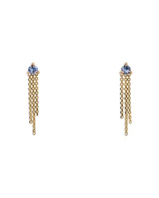 14K Yellow Gold Blue Sapphire Mist Drop Earrings